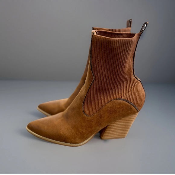 OASIS SOCIETY California Brown Vegan Leather Bootie Block Heel Women’s Size 8.5 - Picture 4 of 13